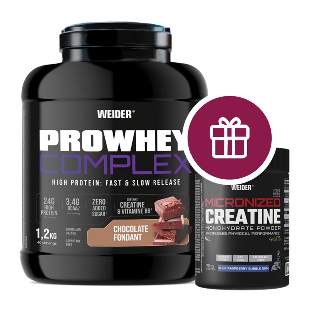 Weider - Pro Whey Complex + Micronized Creatine, Chocolate Fondant & Blue Raspberry Bubble Gum - 1200g + 70g