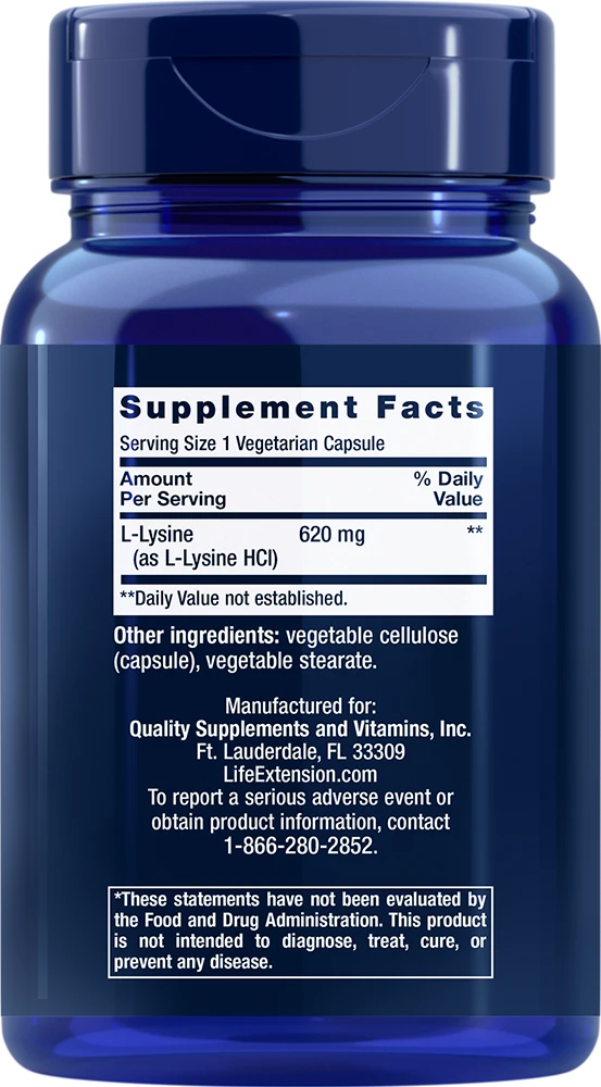 Life Extension - L-Lysine, 620mg - 100 vcaps - Billede 2