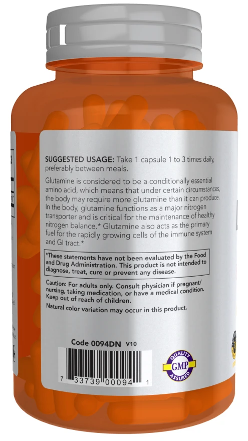 NOW Foods - L-Glutamine, 1000mg - 240 vcaps - Billede 3
