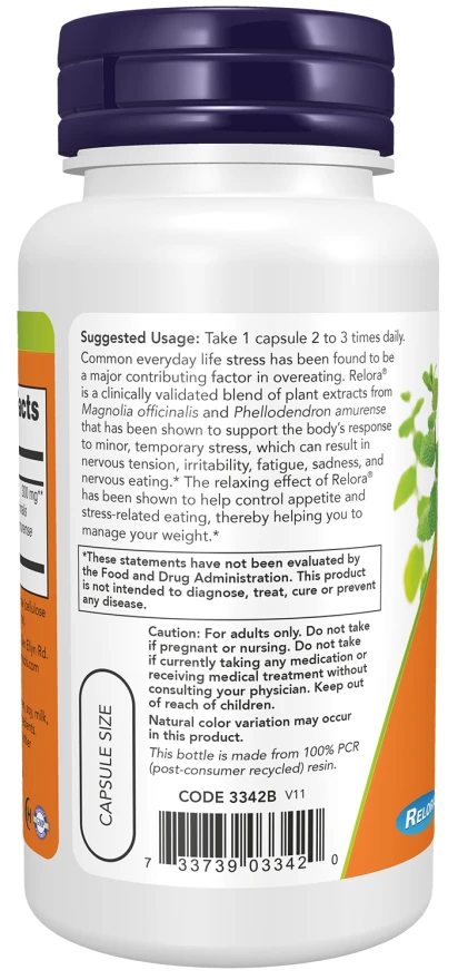 NOW Foods - Relora, 300mg - 60 kapsler - Billede 3