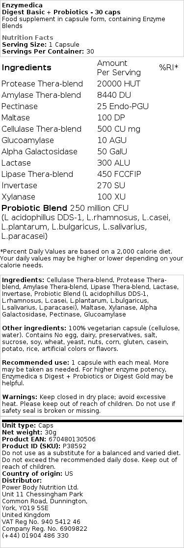 Enzymedica – Digest Basic + Probiotika, 30 kapsler - Billede 2