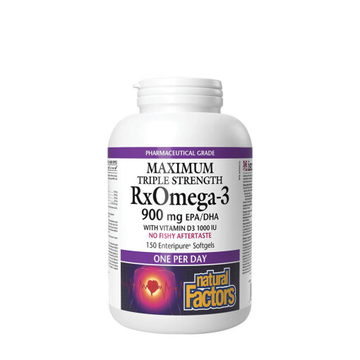 Natural Factors RxOmega-3 with Vitamin D3 Maximum Triple Strength 900 mg (150 Softgels)