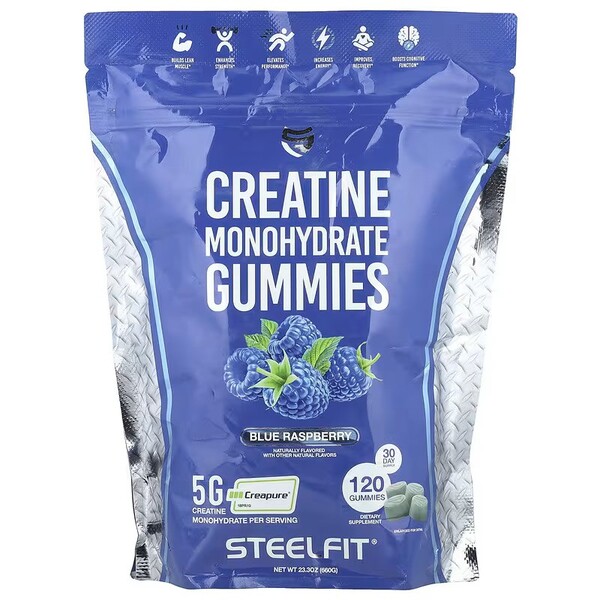 SteelFit - Creatine Monohydrate Gummies, Blue Raspberry - 120 gummies
