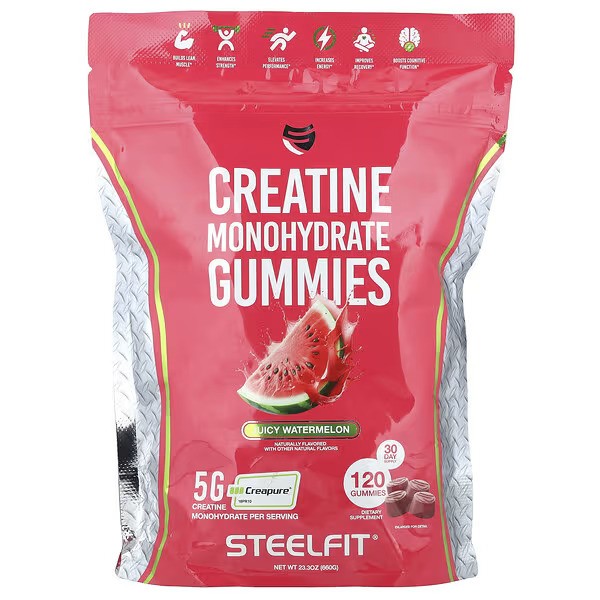 SteelFit - Creatine Monohydrate Gummies, Juicy Watermelon - 120 gummies