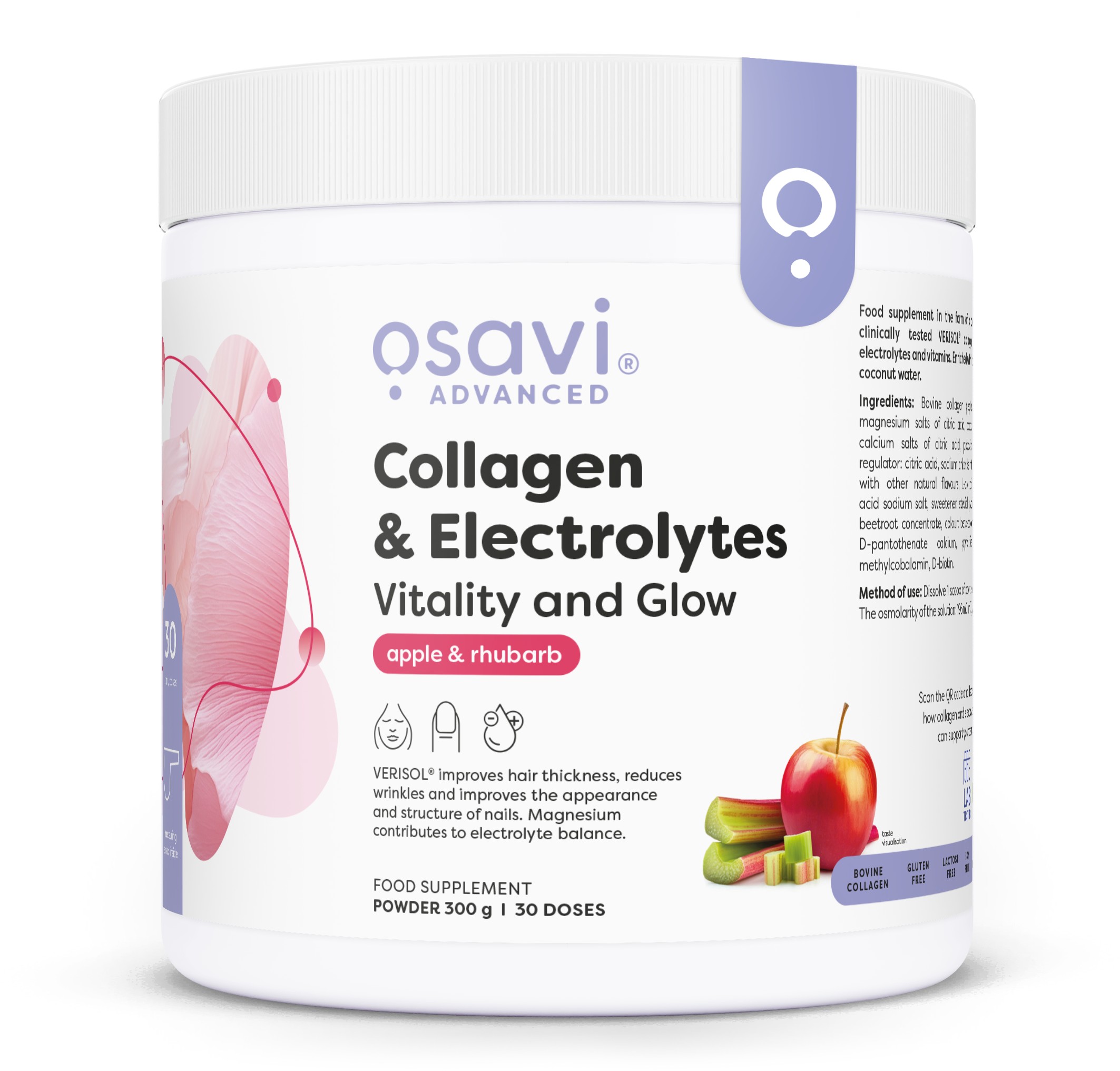 Osavi - Collagen Electrolytes Vitality and Glow, Apple & Rhubarb - 300g