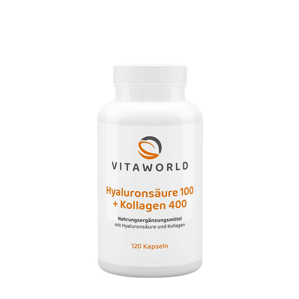 Vitaworld - Hyaluronsyre 100 + Kollagen 400, 120 kapsler