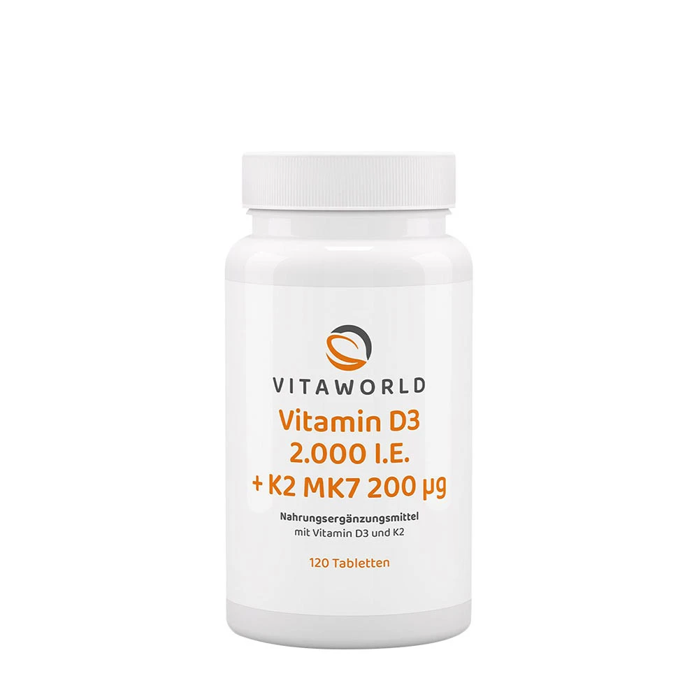 Vitaworld - Vitamin D3 2000 IU + K2 MK7 200 mcg, 120 tabletter