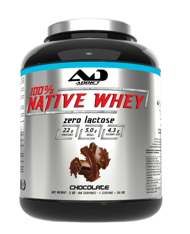 Addict Sport Nutrition - 100% Native Whey uden laktose, Chokolade + 2000g