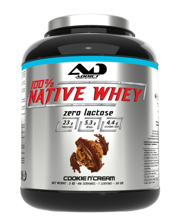 Addict Sport Nutrition - 100% native whey laktosefri, Cookie N'Cream + 2000g