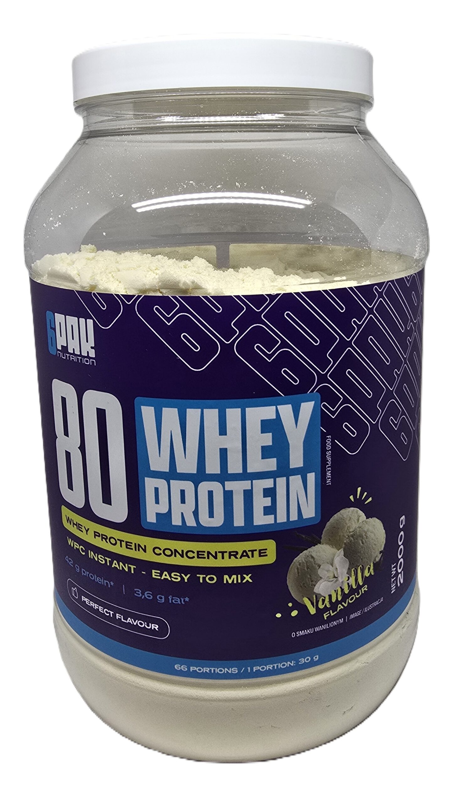 6PAK - 80 Wheyprotein, vanilje + 2000 g