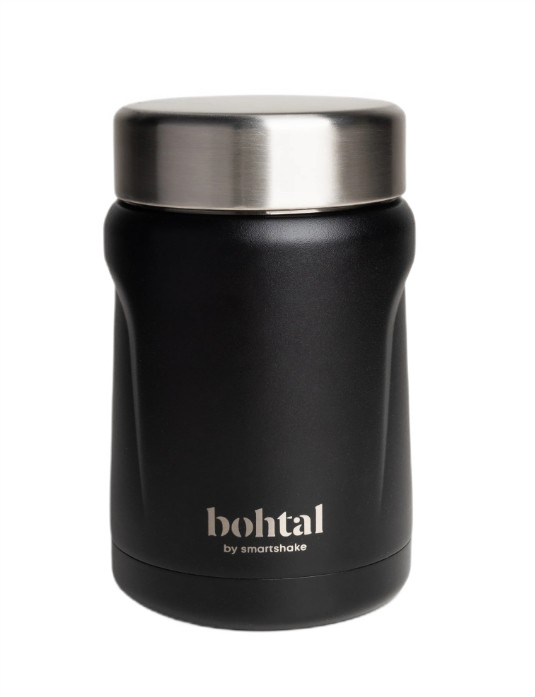 SmartShake - Bohtal isoleret madbeholder i sort + 550 ml