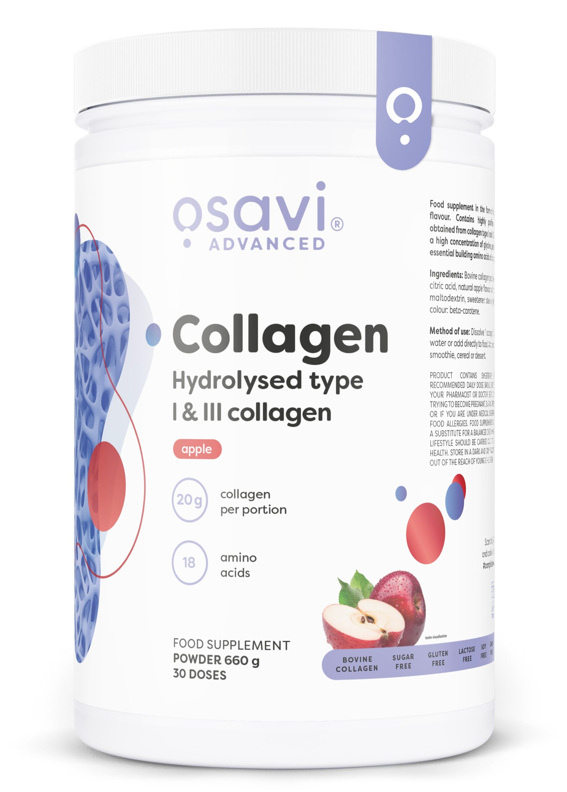 Osavi - Kollagen hydrolyseret type I og III, æble + 660 g