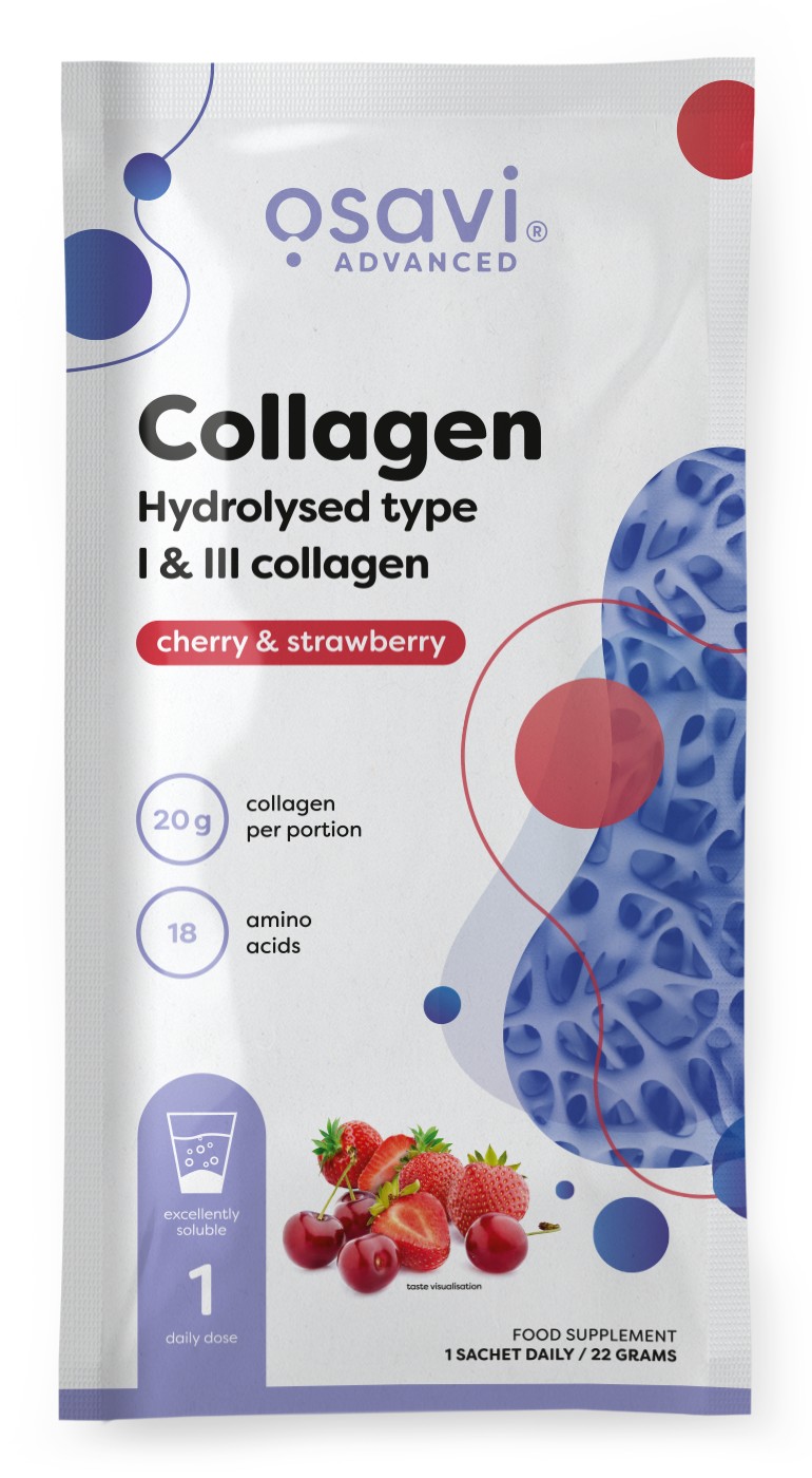 Osavi - Hydrolyseret kollagen type I og III, kirsebær og jordbær 22 g (1 portion)
