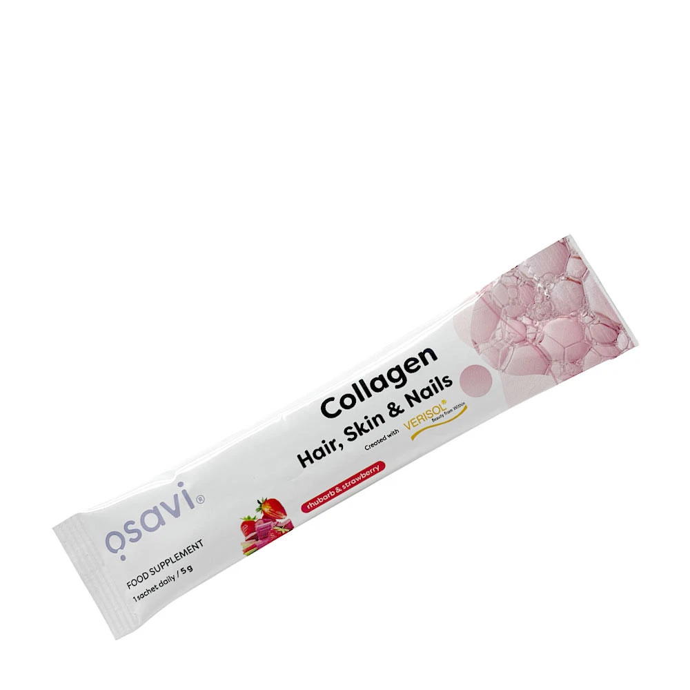 Kollagenpeptider (hår, hud og negle), rabarber og jordbær 5 g (1 portion)