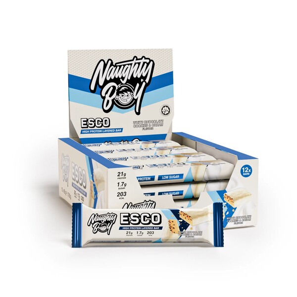ESCO - Proteinbar, Hvid chokolade med cookies og creme + 12 × 65 g