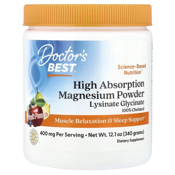 Doctor's Best - magnesiumpulver med høj optagelse, frugtsmag + 340 g