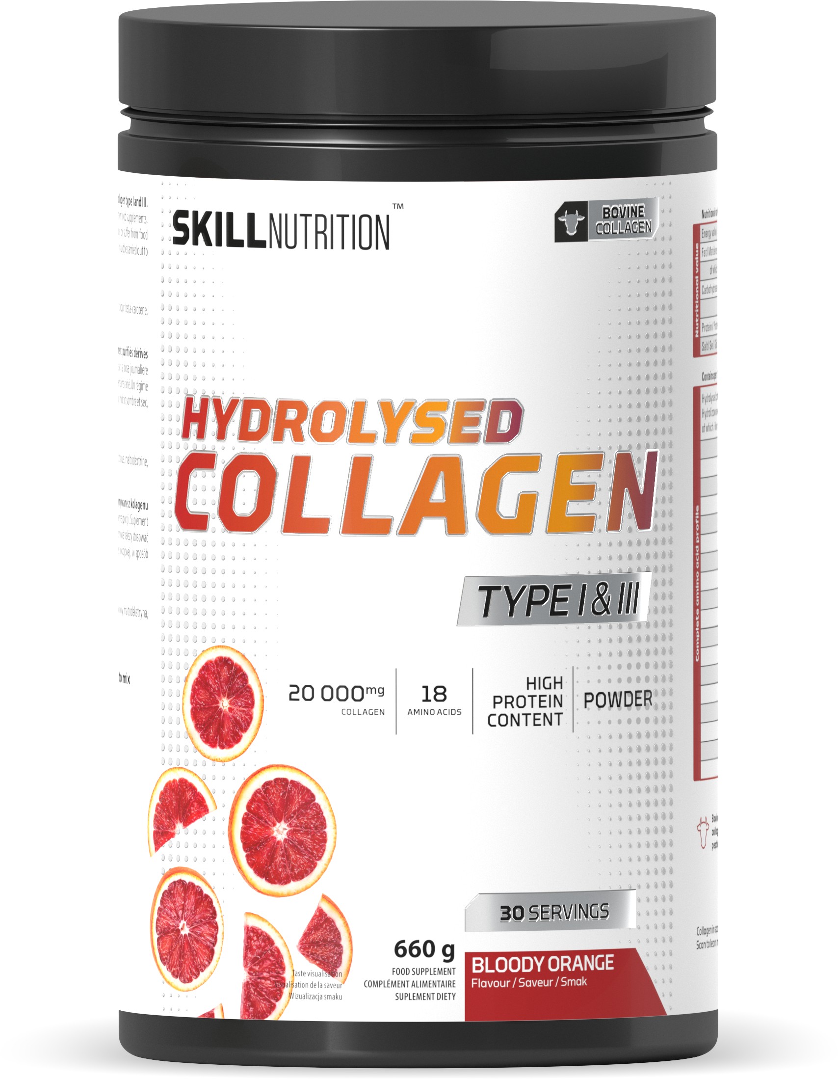 Skill Nutrition - Hydrolyseret Kollagen Type I og III, blodappelsin - 660 g