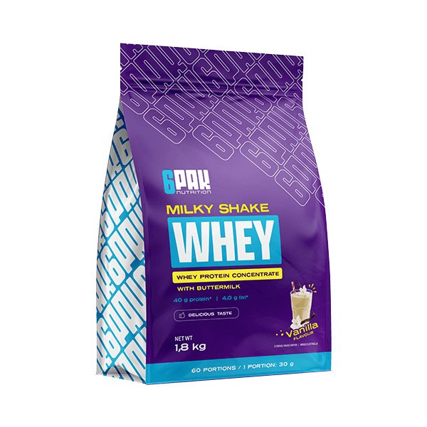 6PAK - Mælkeshake valleprotein, Vanilje + 1800 g