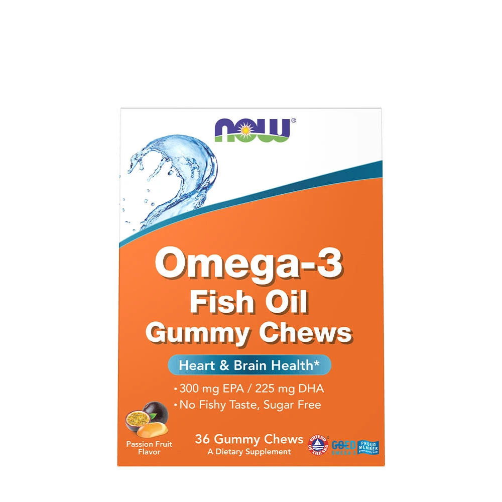 NOW Foods - Omega-3-fiskeolie-vingummier med passionsfrugtsmag + 36 stykker