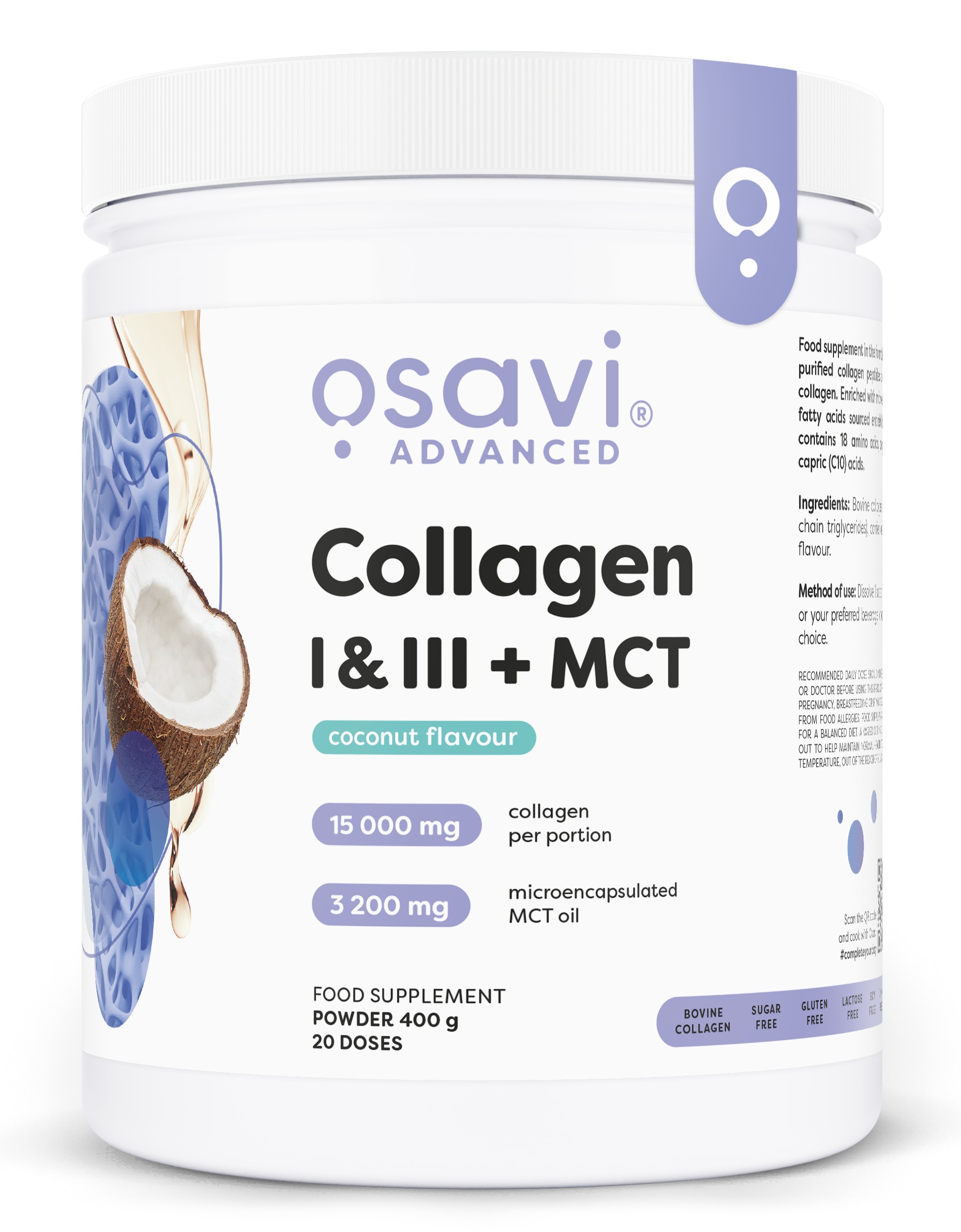 Osavi - Kollagen I og III + MCT, kokos 400 g