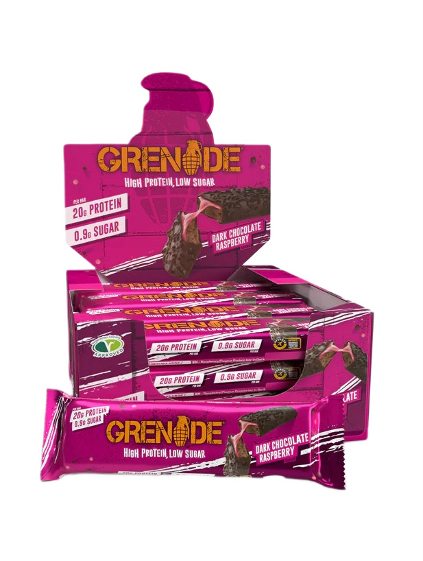 Grenade - Proteinbarer, hindbær med mørk chokolade + 12 x 60 g