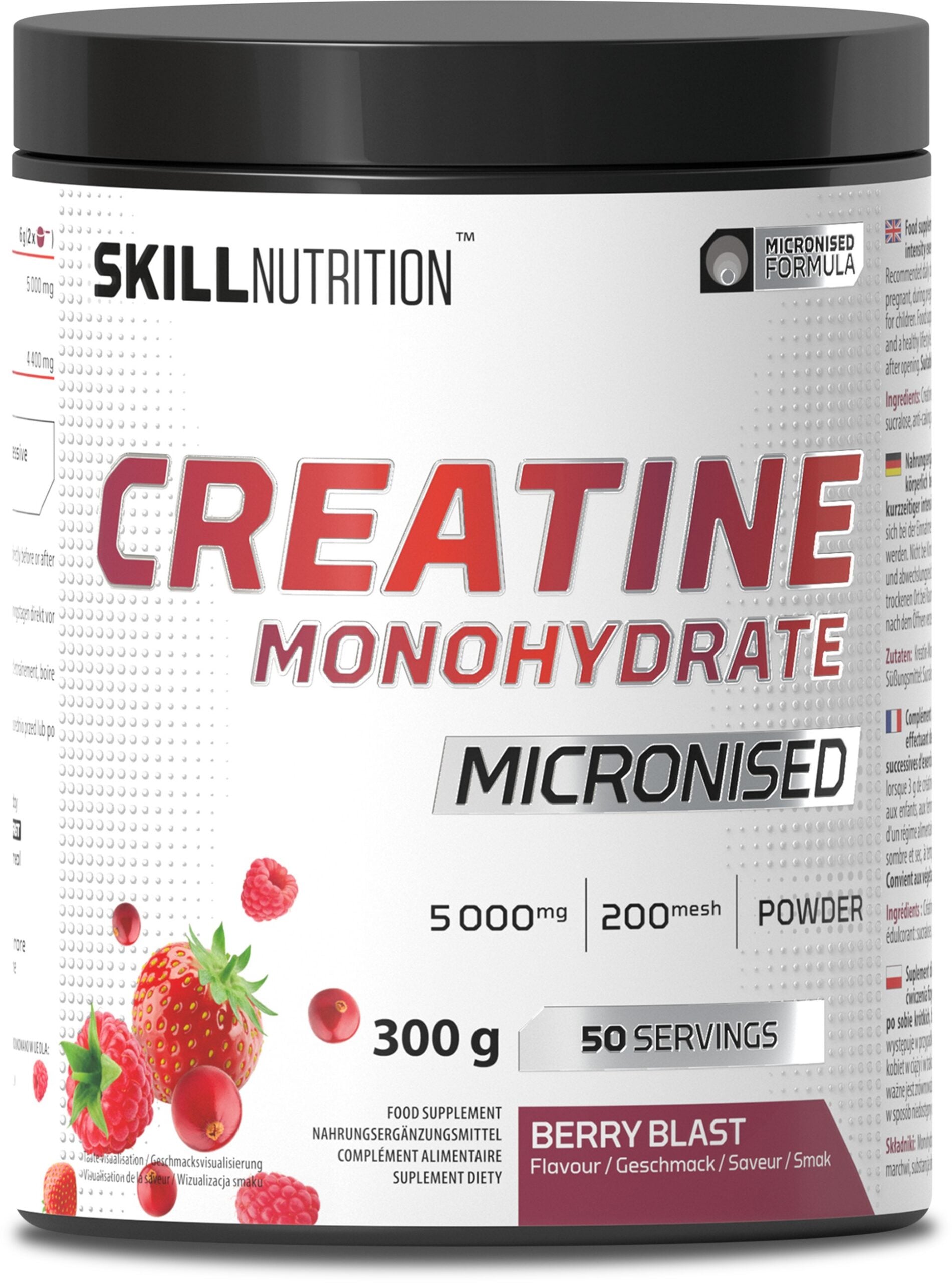Skill Nutrition - Mikroniseret kreatinmonohydrat, Berry Blast-smag + 300 g