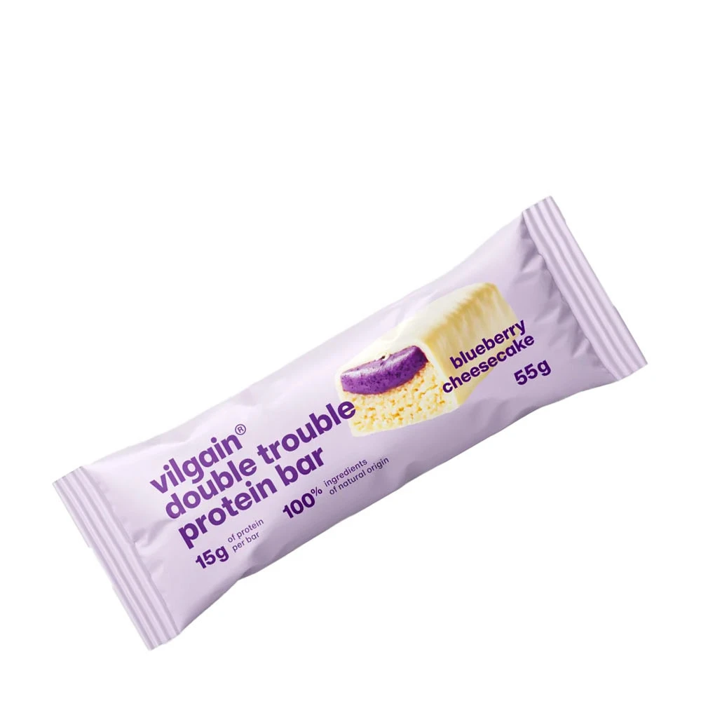 Vilgain - Double Trouble proteinbar, blåbær-cheesecake (55 g)
