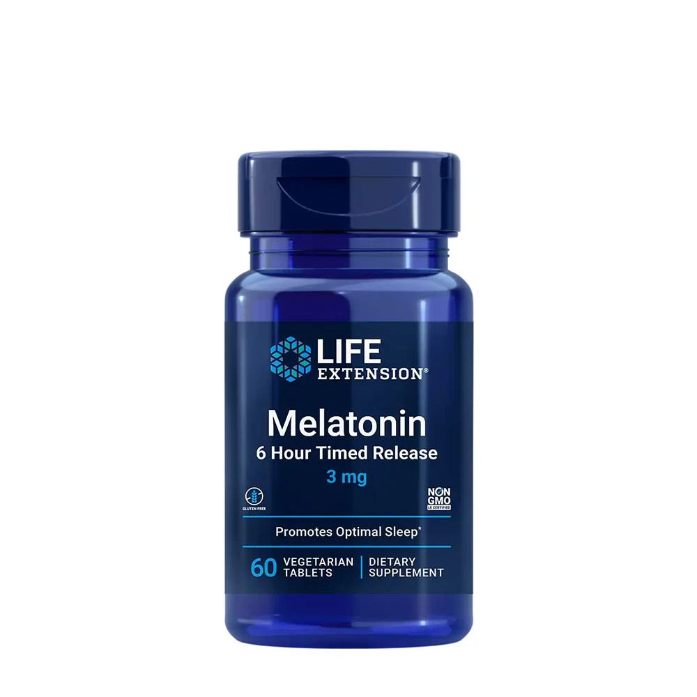 Melatonin - 6-timers frigivelse, 3 mg + 60 vegetariske tabletter billede