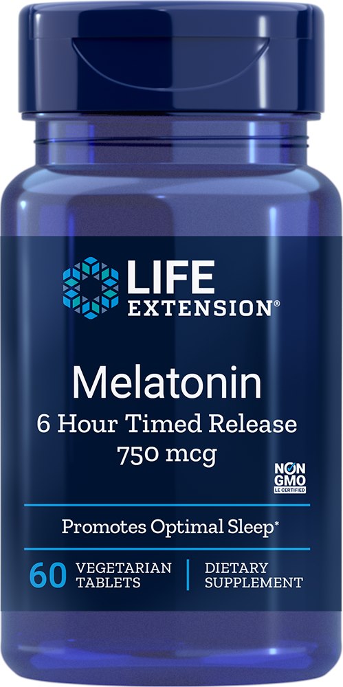 Melatonin - 6-timers tidsbestemt frigivelse, 750 µg, 60 vegetariske tabletter billede