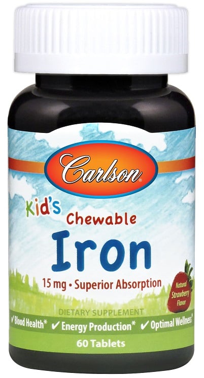Carlson Labs - Kid's Chewable Iron, 15mg Strawberry - 60 tablets