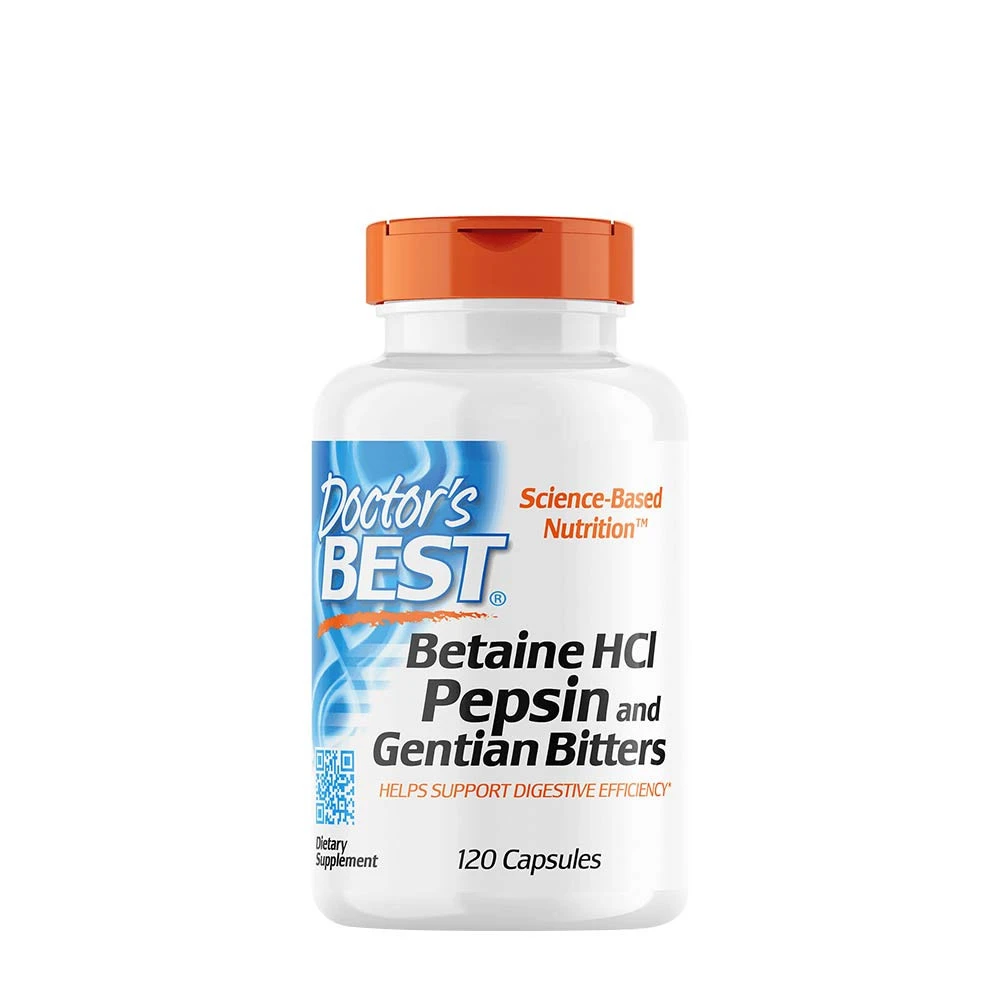 Doctor's Best - Betaine HCl Pepsin & Gentian Bitters - 120 caps