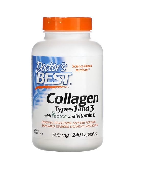 Doctor's Best - Kollagen Type 1 og 3 med Peptan og Vitamin C, 500 mg - 240 kapsler