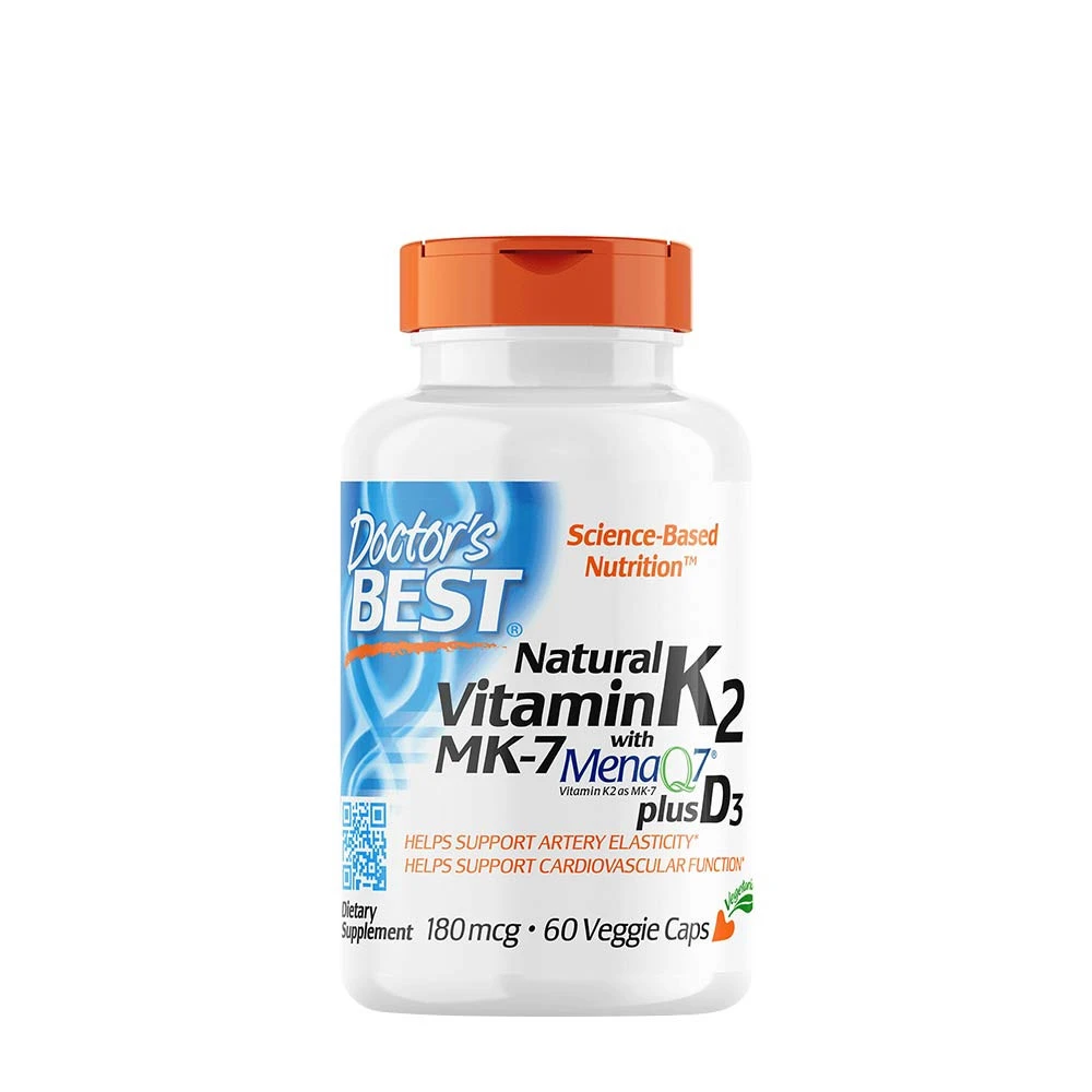 Doctor's Best - Natural Vitamin K2 MK7 with MenaQ7 plus D3, 180mcg - 60 vcaps