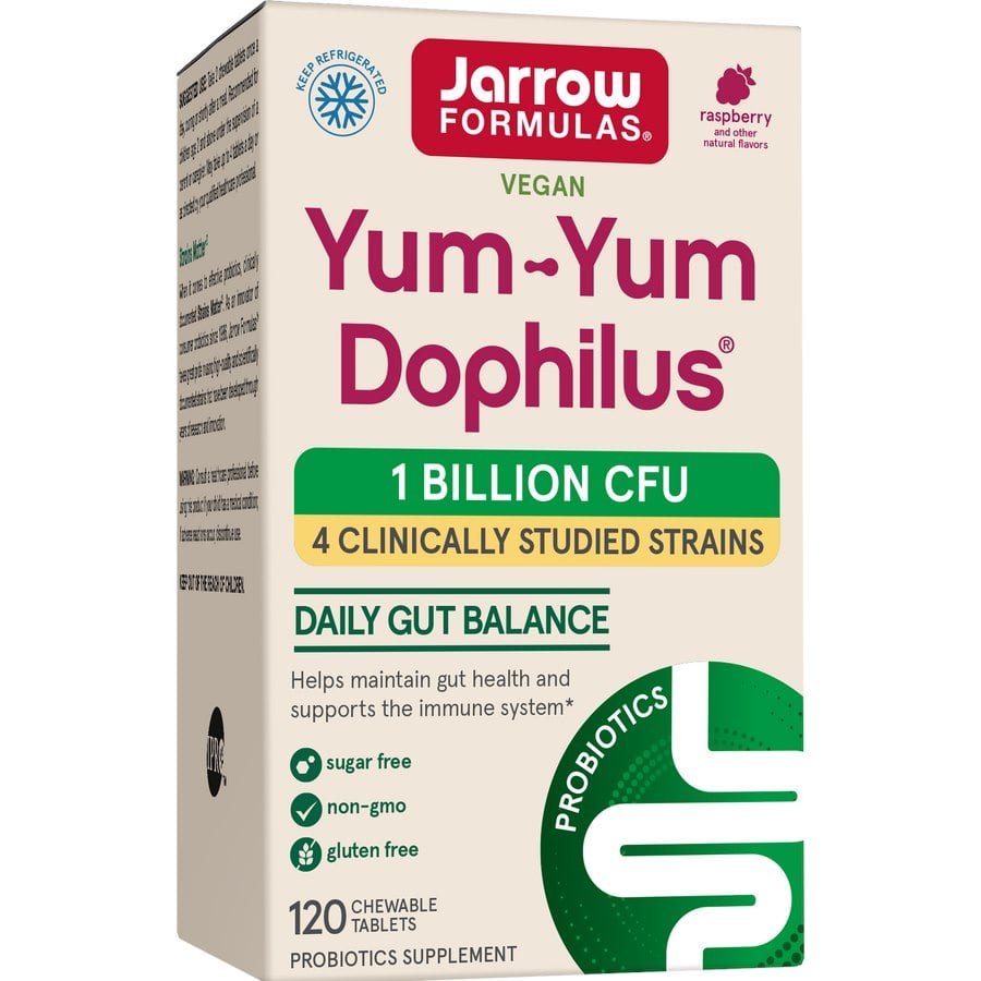 Jarrow Formulas - Yum-Yum Dophilus Hindbær, 1 Milliard CFU - 120 tyggetabletter