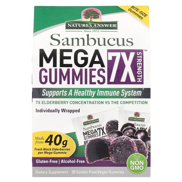 Nature's Answer - Sambucus Mega Gummies 7X Strength, Black Elderberry - 30 vegan gummies