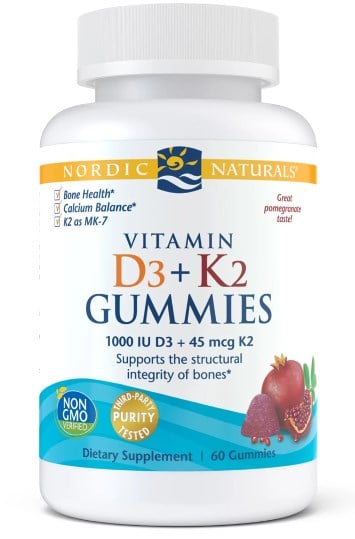 Nordic Naturals - Vitamin D3+K2 Gummies, Pomegranate - 60 gummies