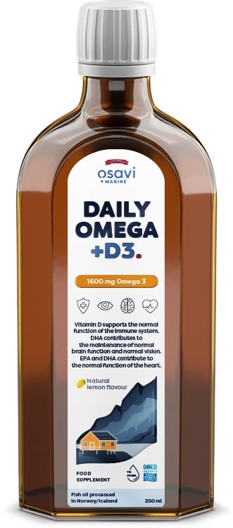 Osavi - Daily Omega + D3, 1600mg Omega 3 (Natural Lemon) - 250 ml.