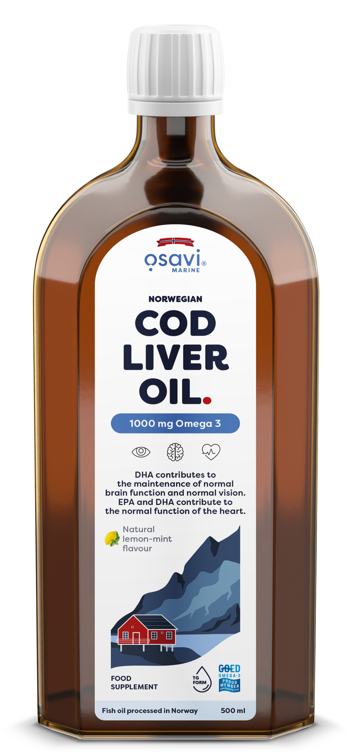 Osavi - Norwegian Cod Liver Oil, 1000mg Omega 3 (Lemon-Mint) - 500 ml.