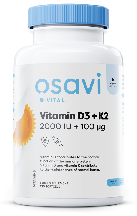 Osavi - Vitamin D3 + K2, 2000IU + 100mcg - 120 softgels