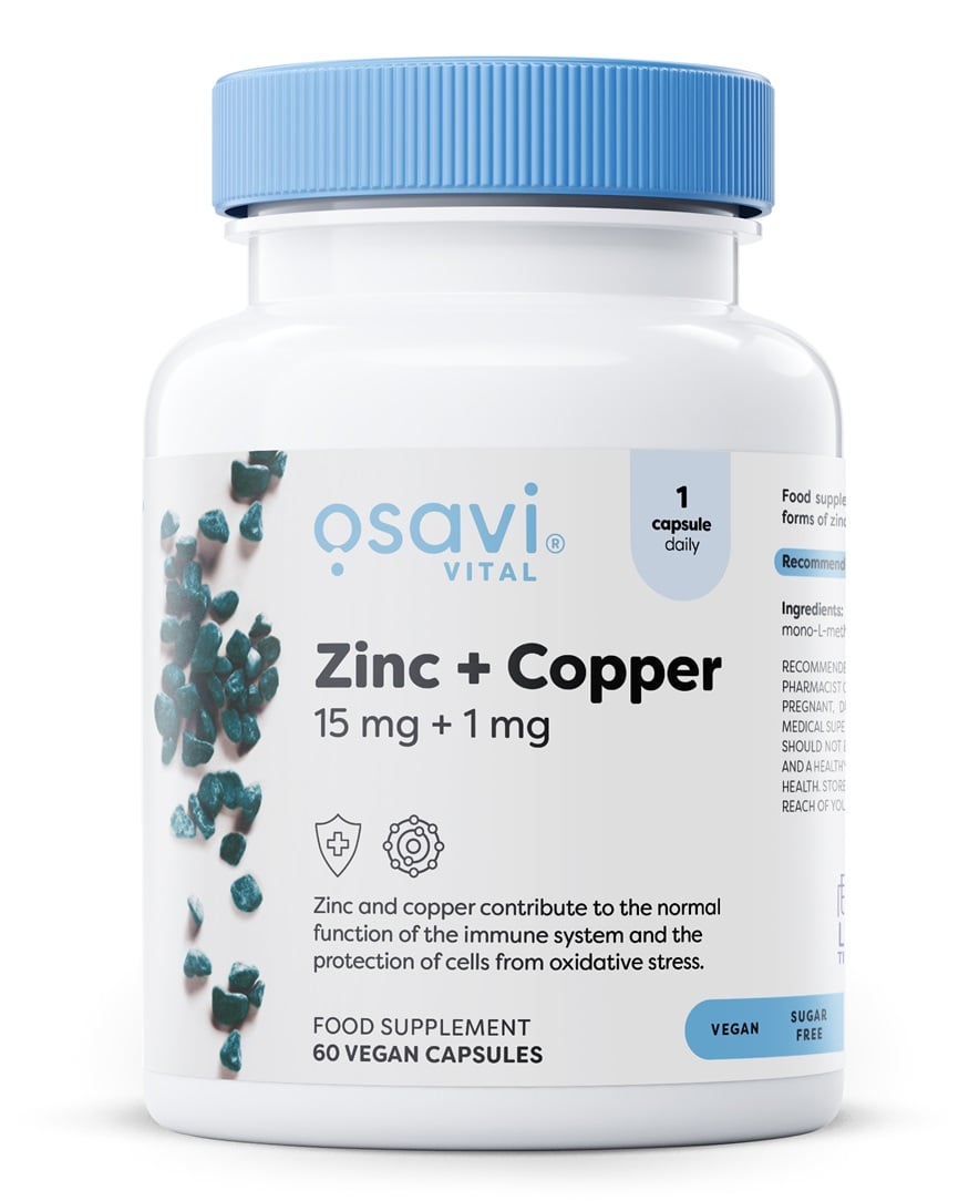 Osavi - Zink + Kobber, 15 mg + 1 mg - 60 veganske kapsler