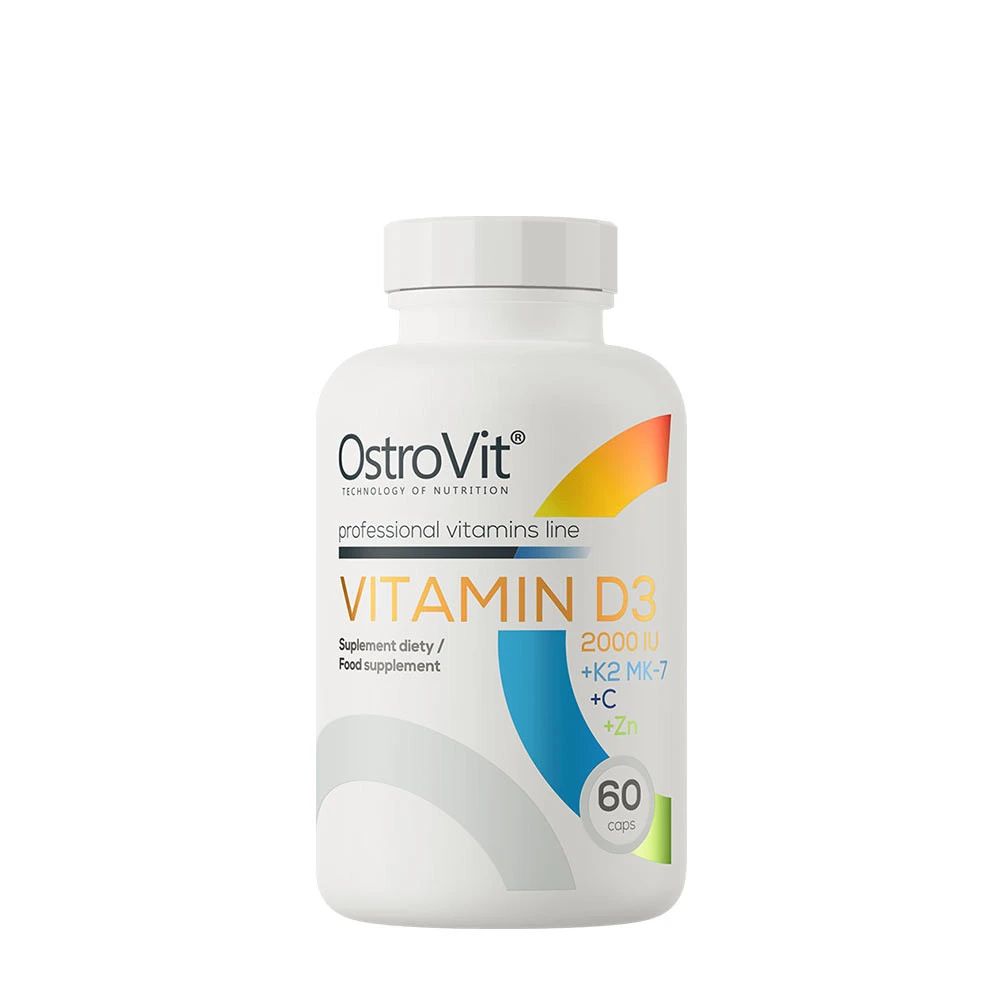 OstroVit - Vitamin D3 2000 IU + K2 MK-7 + C + Zink, 60 kapsler