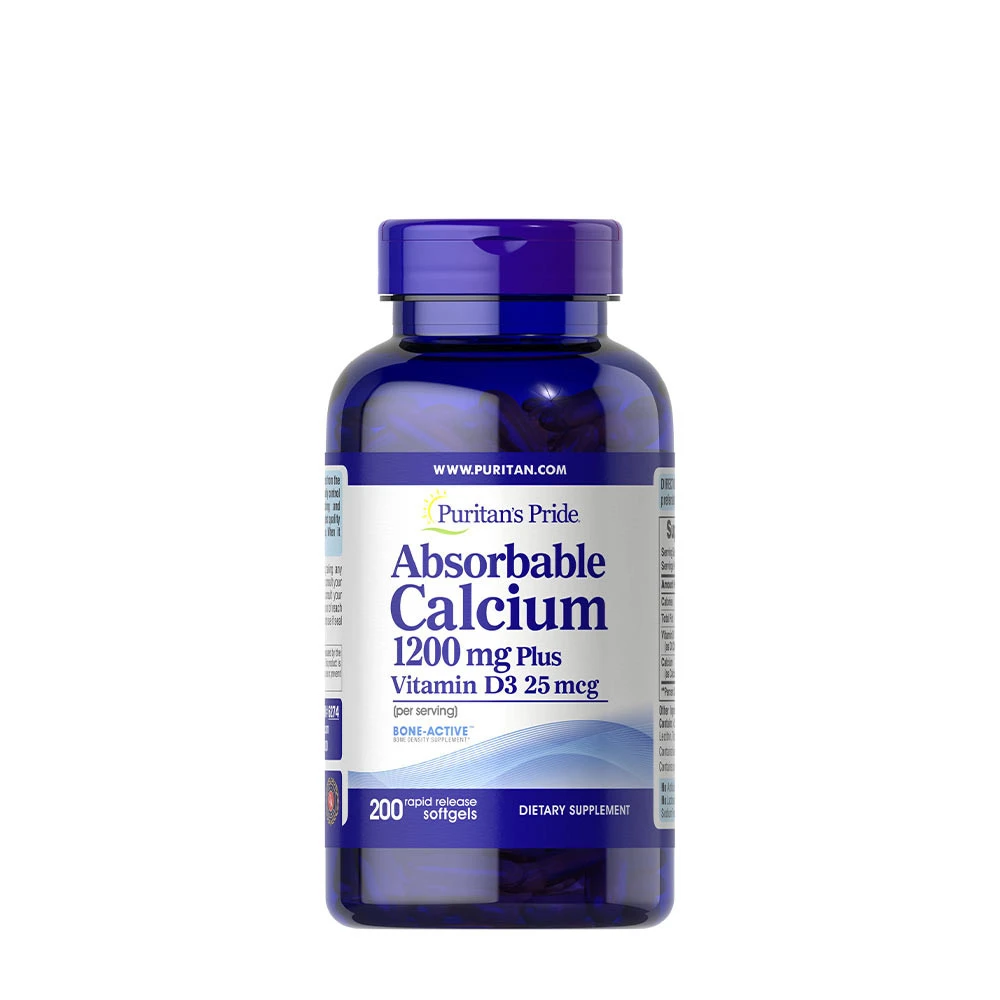 Puritan's Pride - Absorbable Calcium + Vitamin D3 - 200 softgels billede
