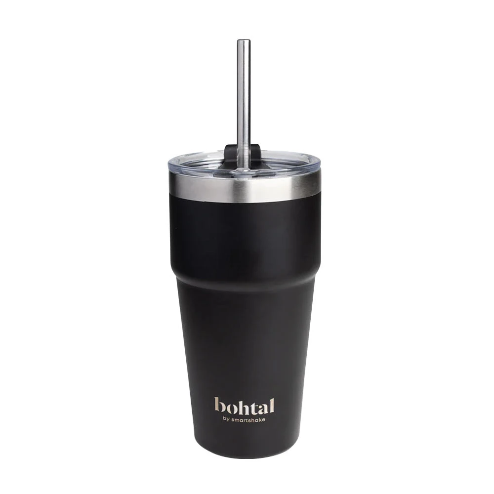 SmartShake - Bohtal Double Insulated Travel Mug with Straw, Black - 600ml.