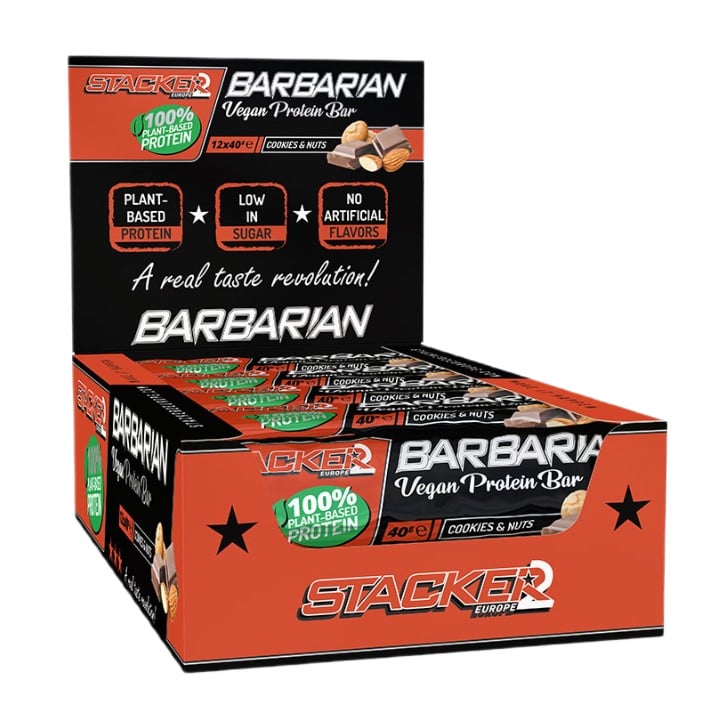 Stacker2 Europe - Barbarian Vegan Protein Bar, Cookies & Nuts - 12 x 40g
