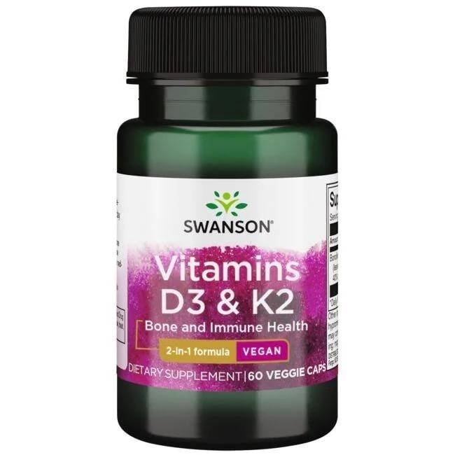 SWANSON D-vitamin D3 2000IU + K2 75mcg 60 vegetabilske kapsler